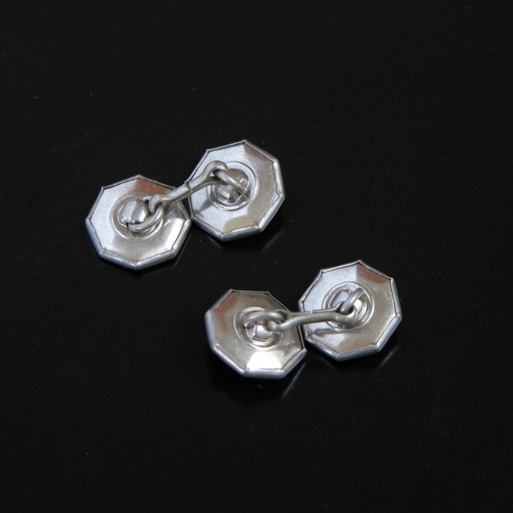 Antique Chain Link Abalone Shell Cufflinks - image 3